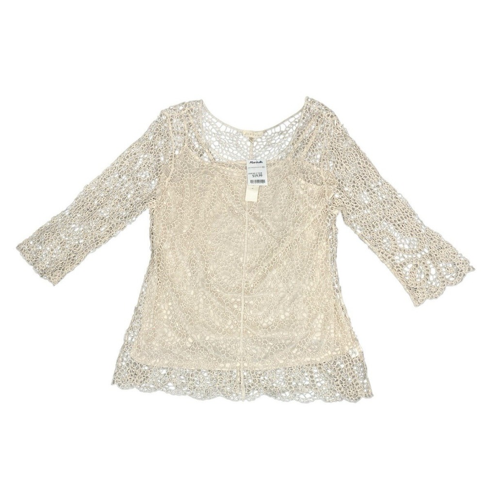 Adiva Crochet Knit Top XL Boho Lace Scalloped Festival Coastal Cowgirl Feminine